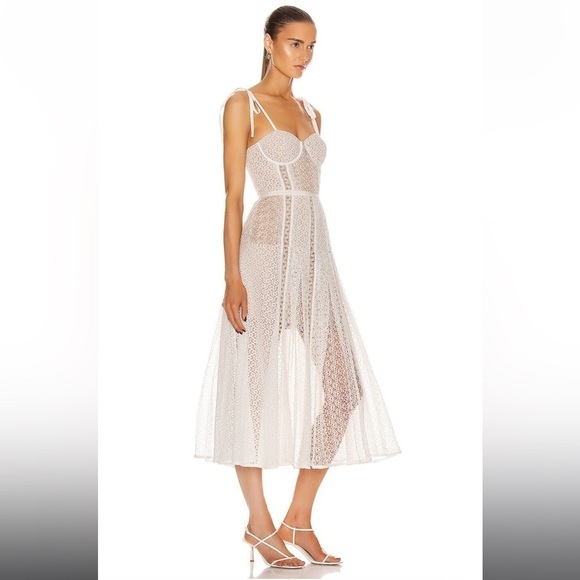 NWT Self-Portrait Lace Panel Midi Dress - Picture 2 of 16